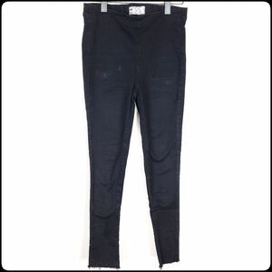 FREE PEOPLE Black High Rise Straight Raw Hem Stretchy Skinny Jeans Size: 28